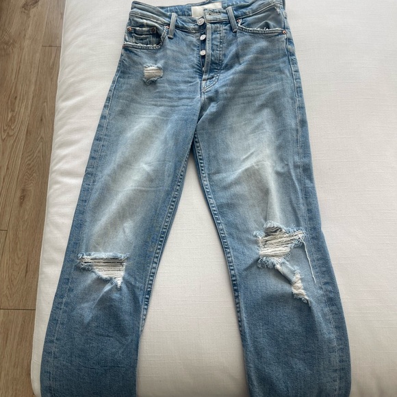 MOTHER Faded Blue Ripped Boyfriend Jeans